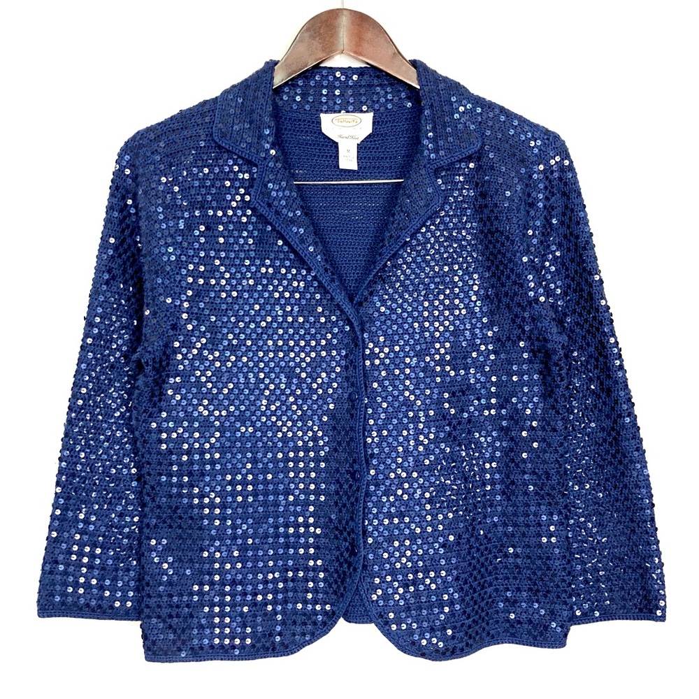 Vintage Talbots Allover Sequin Cardigan Sweater Women’s Size M Petite Silk Blend